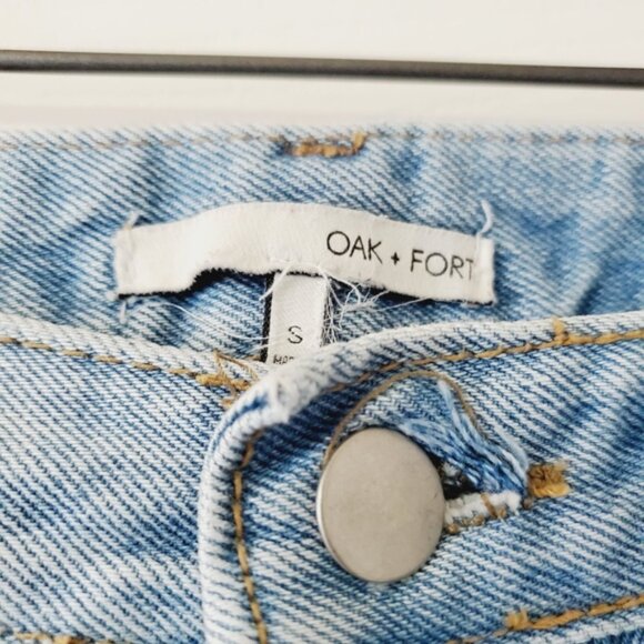 Oak & Fort Lightwash High Rise Rigid Distressed Straight Leg Mom Jeans S - Picture 6 of 7